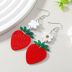 アクリルダングルピアス  花とイチゴ  プラチナ  レッド  80x28mm&nbsp;FS-WG91AE4-01