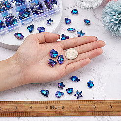 ガラスラインストーンチャーム  ジュエリーにはDIYアクセサリー  混合図形  ブルー  12~18x9~15x5~8mm  穴：1.2~1.6mm  100個/セット&nbsp;YS-TAC0007-01A