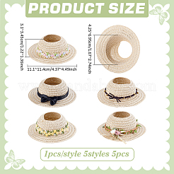 5Pcs 5 Styles Papyrus & Polyester Doll Hat&nbsp;AJEW-PH0008-42