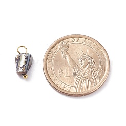 天然染めのシェルチャーム  金色の真鍮ループ  不規則な形  グレー  13~14x7~13x5~10.5mm  穴：3~3.5mm&nbsp;PALLOY-JF01339-04