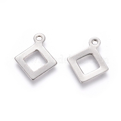 変色しにくい201ステンレススチールチャーム  菱形  ステンレス鋼色  12x9.5x0.5mm  穴：1mm&nbsp;STAS-I123-06P
