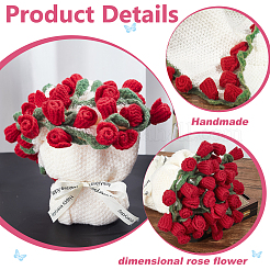 毛糸で編んだバラの花束ブランケット  レッド  760mm&nbsp;AJEW-WH0596-732B