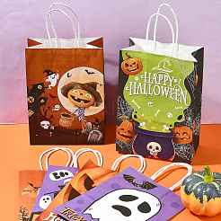 24Pcs 6 Styles Halloween Theme Kraft Paper Gift Bags with Handles&nbsp;CARB-FS0001-09