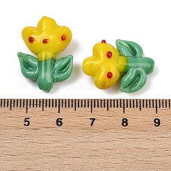 手作りランプワークビーズ  花  きいろ  24x17x9.5mm  穴：1.2mm&nbsp;LAMP-S070-04D