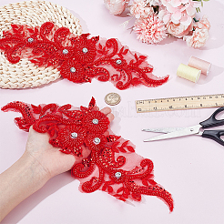 布 刺繍糸 アイロン/縫い付けワッペン  布のアップリケ  花  レッド  380x120x6mm&nbsp;PATC-WH0023-22