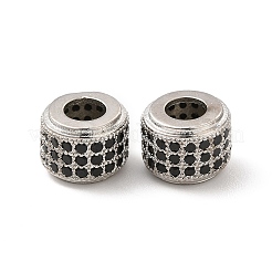 ラックメッキ真鍮製キュービックジルコニアビーズ  カドミウムフリー＆鉛フリー  長持ちメッキ  コラム  プラチナ  ブラック  9x6.5mm  穴：3.5mm&nbsp;KK-G457-09P-01