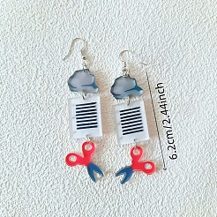 アクリルダングルピアス  長方形のはさみ  プラチナ  レッド  62mm&nbsp;FS-WG73DC4-01