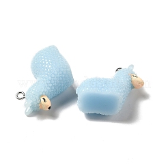 不透明樹脂ペンダント  3dアルパカチャーム  プラチナトーンの鉄ループ付き  ブルー  24x14x26.5mm  穴：2mm&nbsp;RESI-D062-02C
