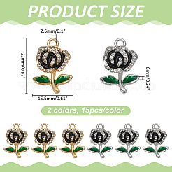 30個2色亜鉛合金ペンダント  ラインストーンとエナメル  花  プラチナ＆ライトゴールド  22x15.5x6mm  穴：2.5mm  15個/カラー&nbsp;FIND-WR0012-67