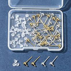 40個 2色 304ステンレススチールスタッドピアス金具  ループとプラスチック製のピアスキャッチ付き  ラウンド  ゴールデン＆シルバー  15x7x4mm  穴：1.7mm  ピン：0.8mm  20個/カラー&nbsp;STAS-FS0001-57