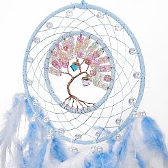 Iron & Brass Wire Woven Web/Net with Feather Pendant Decorations&nbsp;AJEW-B017-29