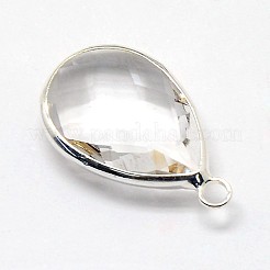 シルバーカラーメッキ真鍮ガラスティアドロップペンダント  ミックスカラー  22x14x5mm  穴：2mm&nbsp;GLAA-J017B-S