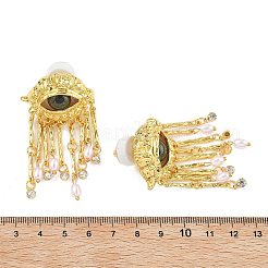 合金ラインストーン＆プラスチック模造真珠タッセルスタッドピアス  ナザールボンジュウ  ゴールドカラー  58.5x31mm&nbsp;EJEW-A122-01G
