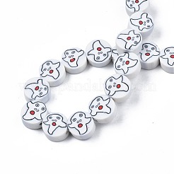 手作り樹脂粘土ビーズ連売り  ハロウィンスタイル  ゴーストとフラットラウンド  ホワイト  8~10x4mm  穴：1mm  約40個/連  14.76インチ（36cm）&nbsp;X-CLAY-S096-039