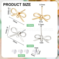 24Pcs 2 Colors Bowknot Brass Stud Earring Findings&nbsp;KK-BC0013-68