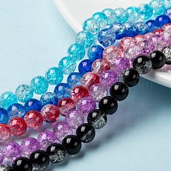 焼き絵の具、ひび割れガラスビーズの連  ツートン  ラウンド  ミックスカラー  8mm  穴：1.3~1.6mm  約100個/連  31.4インチ&nbsp;CCG-S001-8mm-M