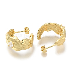 Rack Plating C-Shaped Brass Pave Clear Cubic Zirconia Stud Earrings&nbsp;EJEW-H016-40G