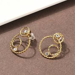 304ステンレススチールスタッドピアス  ラインストーン付き  イオンプレーティング（ip）  リング  ゴールドカラー  20.5x16mm&nbsp;EJEW-K326-01G