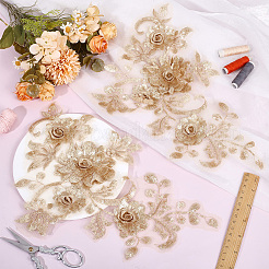 ポリエステルレース刺繍縫製繊維2個  DIYアクセサリー  花  ゴールデンロッド  340x220x1~8.5mm&nbsp;DIY-HY0001-45B