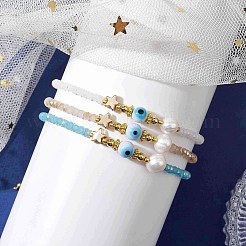 ガラスビーズのブレスレット  真珠のペンダント付き  スター  内径：2-1/8~3インチ（5.45~7.7cm）  3個/セット&nbsp;BJEW-JB10218-03
