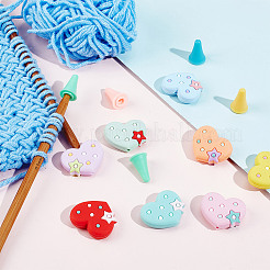 Silicone Heart & Synthetic Rubber Cone Knitting Needle Point Protectors&nbsp;DIY-NB0010-18