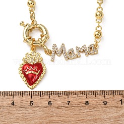 Mother's Day Brass Micro Pave Clear Cubic Zirconia Enamel Red Sacred Heart Mama Pendant Necklaces for Women&nbsp;NJEW-A071-12D-G
