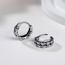 316ステンレススチール製スカルフープピアス（男性・女性用）  アンティークシルバー  13.5x15x3mm  ピン：1mm&nbsp;EJEW-SZ0001-95