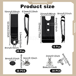 鉄製携帯電話バッククリップ25個  鉄製ウエストベルトクリップ15袋付き  ブラック  63.5x15x8.5mm  穴：5.5x4mm&nbsp;AJEW-NB0007-09EB