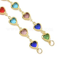 Brass Glass Colorful Heart Link Chain Bracelet Making&nbsp;AJEW-JB01629
