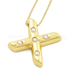 Brass & Plastic Pearl Letter Pendant Box Chain Necklaces for Women&nbsp;LS-NJEW-U017-01G-24