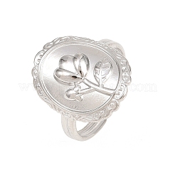 女性用304ステンレススチールカフオープンリング  花とオーバル  ステンレス鋼色  20.5mm  usサイズ8 1/2(18.5mm)&nbsp;RJEW-A102-05P
