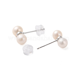 スターリングシルバースタッドイヤリング925個  天然パールと  プラチナ  12x5.5mm&nbsp;EJEW-H002-13P