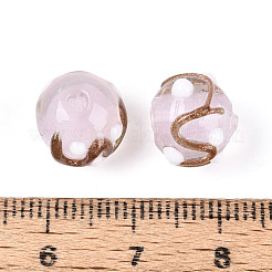 手作りゴールドパウダー入りランプワークビーズ  水玉模様のラウンド  ミスティローズ  10~12mm  穴：1.2~1.8mm&nbsp;LAMP-N038-01F