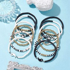12Pcs Yin-Yang Polymer Clay & Plastic & Alloy Beaded Bracelets&nbsp;BJEW-JB10227