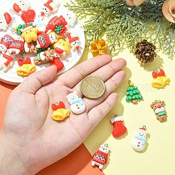 40個10スタイル不透明樹脂ペンダント  クリスマステーマのチャーム  プラチナトーンの鉄ループ付き  サンタクロースとベルとトナカイ  ミックスカラー  15~27x15~20.5x5~7.5mm  穴：2mm  4個/スタイル&nbsp;RESI-CJ0003-53