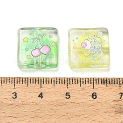 印刷された透明アクリルビーズ10個  エンボス加工  ケーキ/チェリー/蝶/リボンが付いた四角形  ミックスカラー  16x16x6mm  穴：1.2mm&nbsp;AC-CBA36B6-03