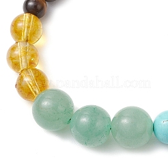 7 Chakra Natural Amethyst & Carnelian & Green Aventurine & Tiger Eye & Lapis Lazuli & Quartz Crystal & Synthetic Green Turquoise Round Beaded Bracelets&nbsp;BJEW-TA00632