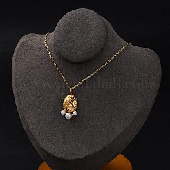 PVD Vacuum Plating 304 Stainless Steel & Plastic Pearl Paw Print Pendant Cable Chain Necklaces for Women&nbsp;STAS-Z114-16G