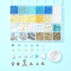 海のビーチをテーマにした DIY ストレッチ ジュエリー セット キット  ミックスカラー  4~27x4~19x2~4mm  穴：1.5~2mm&nbsp;DIY-FS0006-89