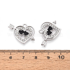 合金ラインストーンペンダント  エナメル  ハートチャーム  プラチナ  18.5x22x2mm  穴：1.8mm&nbsp;FIND-N012-02P