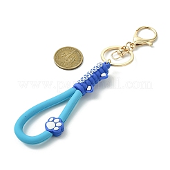 猫の足跡プリント PVC & 鉄合金 ロブスター クロー クラスプ キーチェーン  ライトスカイブルー  180mm&nbsp;KEYC-JKC01105-04