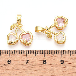 真鍮製マイクロパヴェキュービックジルコニアチャーム  チェリー  18KGP本金メッキ  15x15x5mm  穴：5x2.5mm&nbsp;X-KK-N254-227G
