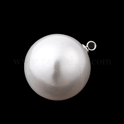 ABSプラスチックパール調ペンダント  丸いチャーム  プラチナ合金ループ付き  ホワイト  24x20mm  穴：1.8mm&nbsp;FIND-H052-01K-04P