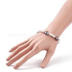 女性のためのガラスパール＆スタービーズストレッチブレスレット  ミックスカラー  内径：2インチ（5.2~5.4cm）&nbsp;BJEW-JB08389
