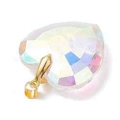 真鍮製ガラスチャーム  ハートチャーム  ゴールド  多面カット  クリアAB  38x33x14mm  穴：6x4mm&nbsp;PALLOY-JF05135-01