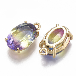 ガラスチャーム  真鍮パーツ  多面カット  オーバル  ゴールドカラー  カラフル  17x13.5x7mm  穴：1.5mm&nbsp;GLAA-S179-04D