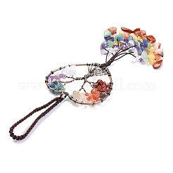 Wire Wrapped Chakra Chips Natural Gemstone Big Pendant Decorations&nbsp;HJEW-H057-01D