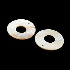 天然淡水シェルのペンダント  ドーナツのチャーム  貝殻色  39~39.5x3~4mm  穴：2mm&nbsp;BSHE-G034-13