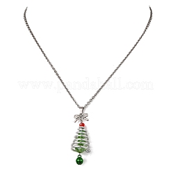 Aluminum & Green Glass Silver Christmas Tree Pendant 304 Stainless Steel Cable Chain Necklaces&nbsp;NJEW-JN05423