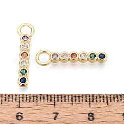 真鍮の舗装キュービックジルコニアペンダント  ニッケルフリー  18KGP本金メッキ  カラフル  21x5x2mm  穴：3mm&nbsp;KK-T077-59G